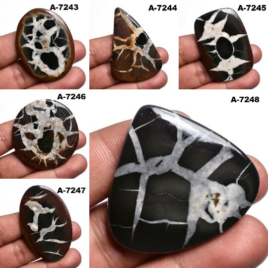 Natural Black Septarian Crystal Cabochon - Dragon Stone Slice