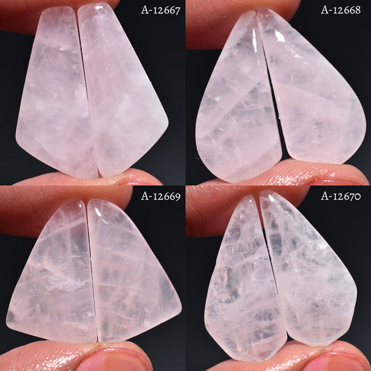 Rose Quartz Cabochon Pairs - Natural Pink Gemstones for Earring Making