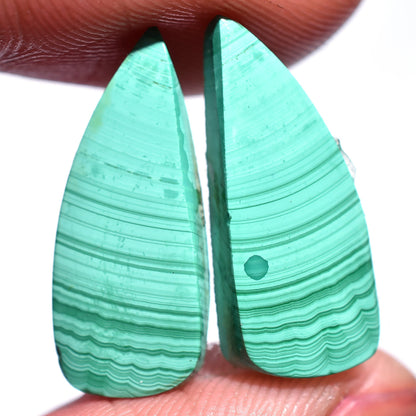 100% Natural Malachite Pair – High-Quality Matched Cabochons for Earrings, Wholesale