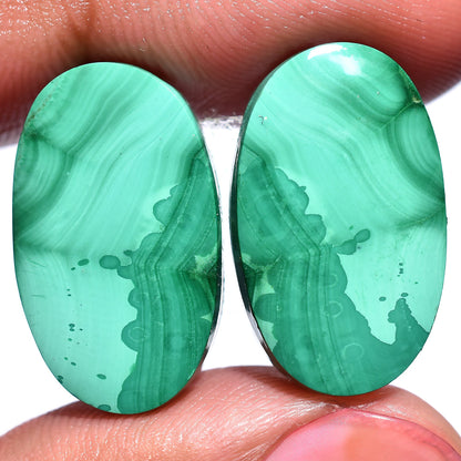 100% Natural Malachite Pair – High-Quality Matched Cabochons for Earrings, Wholesale