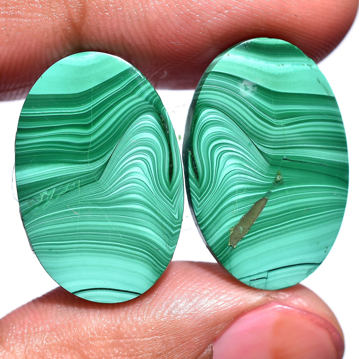 100% Natural Malachite Pair – High-Quality Matched Cabochons for Earrings, Wholesale