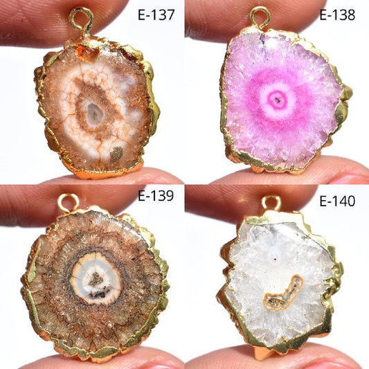 Solar Quartz Gold Electroplated Charm, Solar Quartz Gold Plated Single Bail, DIY Pendant, Solar Quartz Finding, Round Solar Druzy Charms