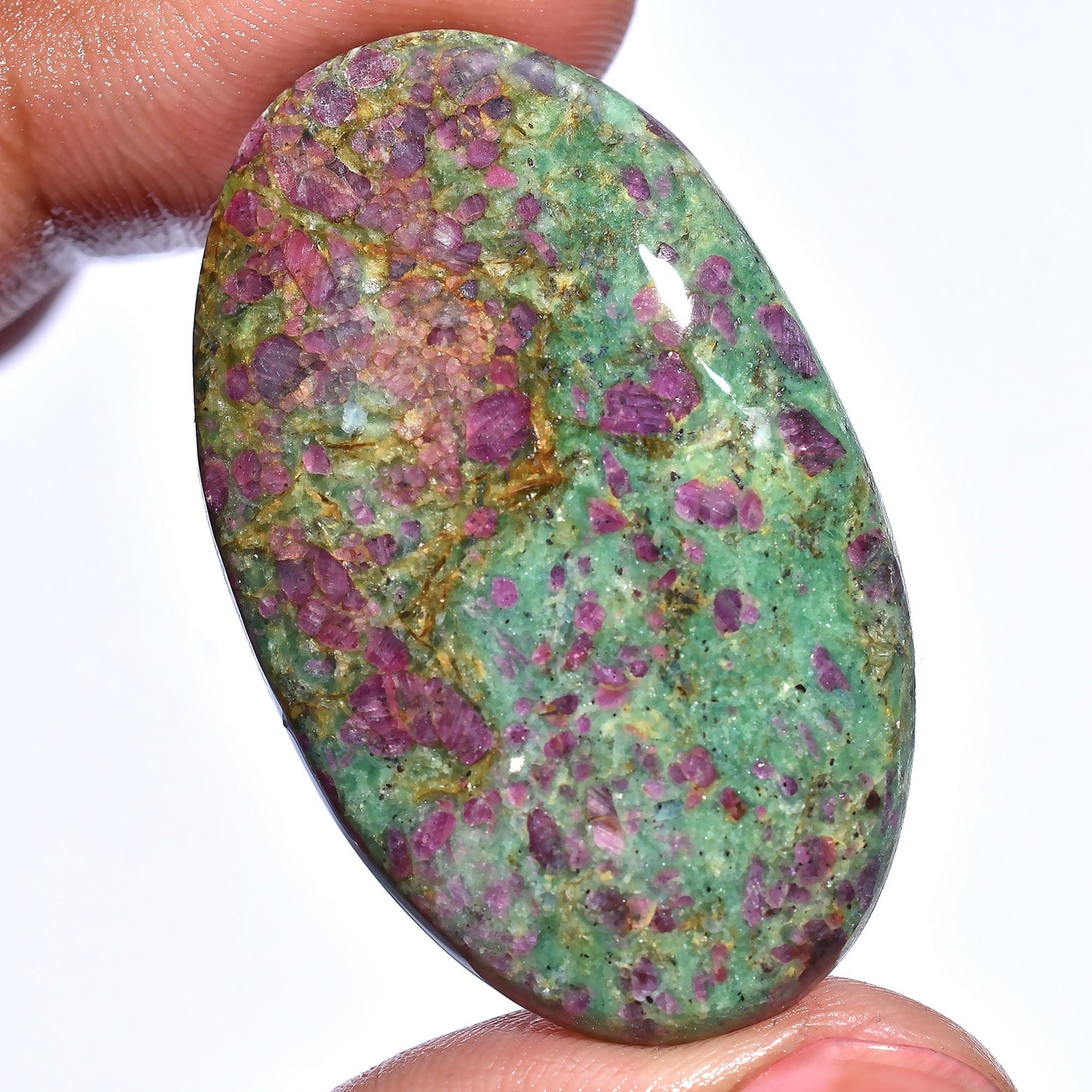 Natural Ruby Fuchsite Cabochon, Wholesale Loose Flat Back Cabs, Oval Shaped Smooth Polished Gems, Pendant Making Crystals, Stone For Jewelry