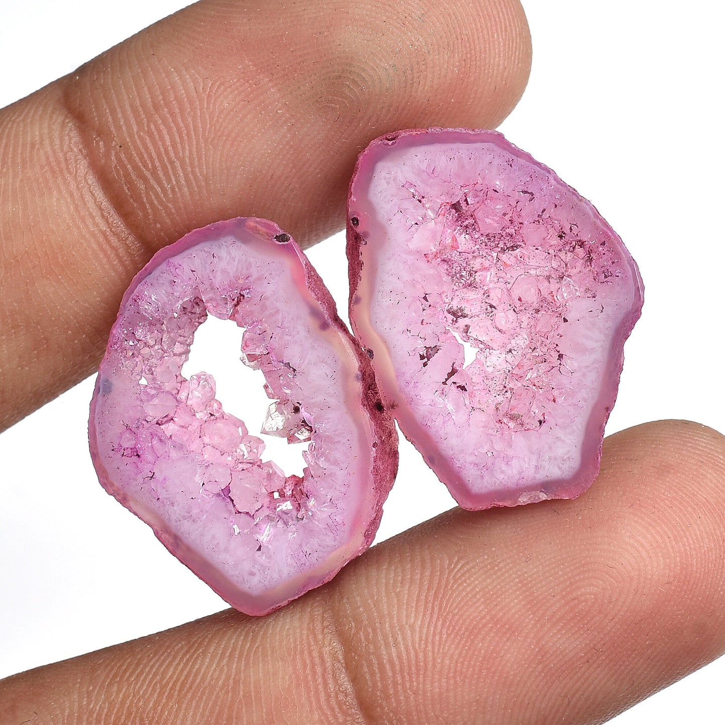 Natural Window Druzy Agate Geode Pair - Druzy Agate Pairs for Jewelry