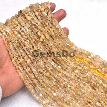 Golden Rutile Nugget Beads 12'' Strand, Natural Gemstone Tumble Beads Size-4x5.5x9mm