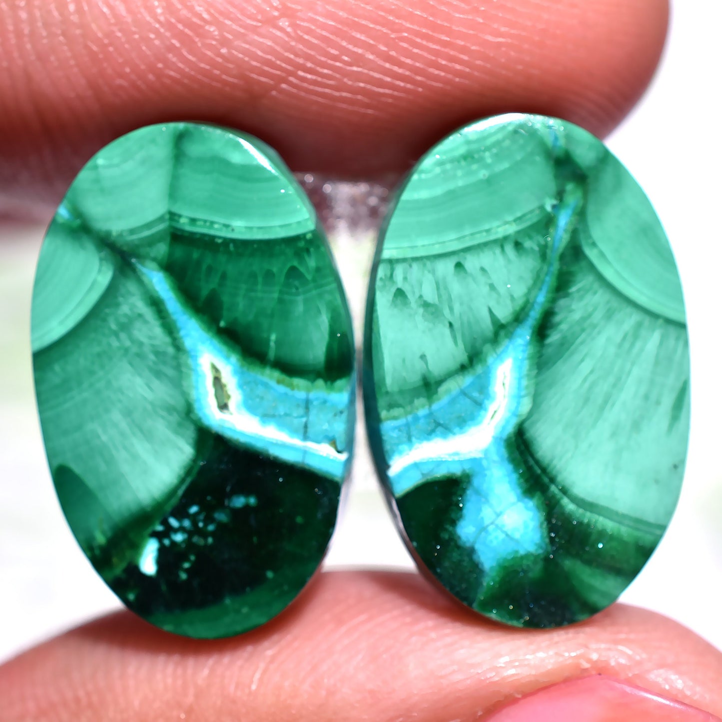 100% Natural Malachite Cabochon Pairs - Matched Green Gemstone Set for Earrings