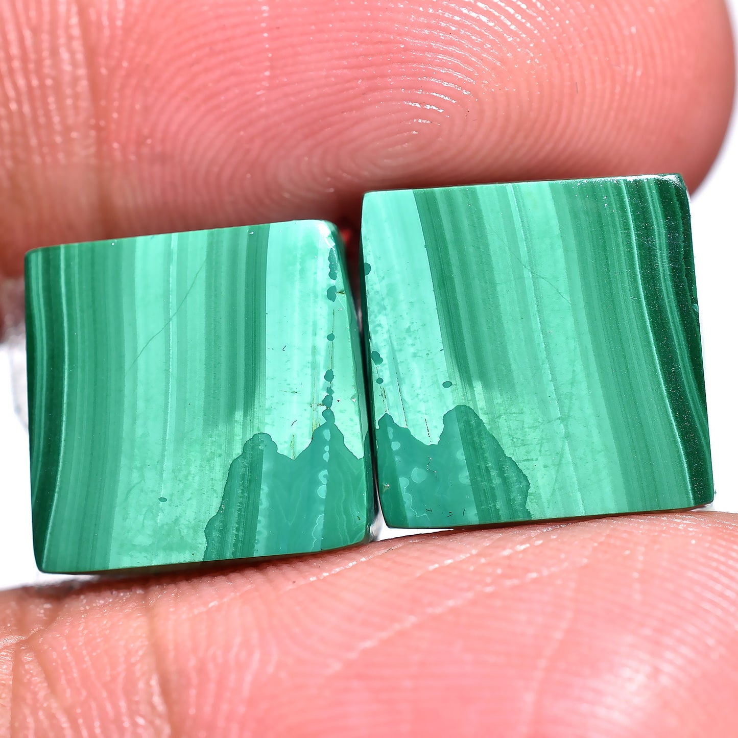 Natural Malachite Cabochon Pair - Smooth Green Gemstone for Custom Jewelry & Gift Ideas