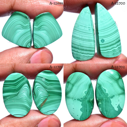 100% Natural Malachite Pair – High-Quality Matched Cabochons for Earrings, Wholesale