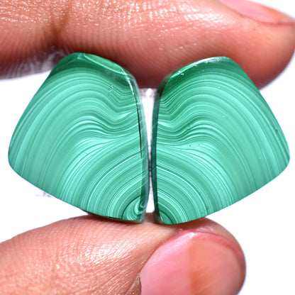 100% Natural Malachite Pair – High-Quality Matched Cabochons for Earrings, Wholesale