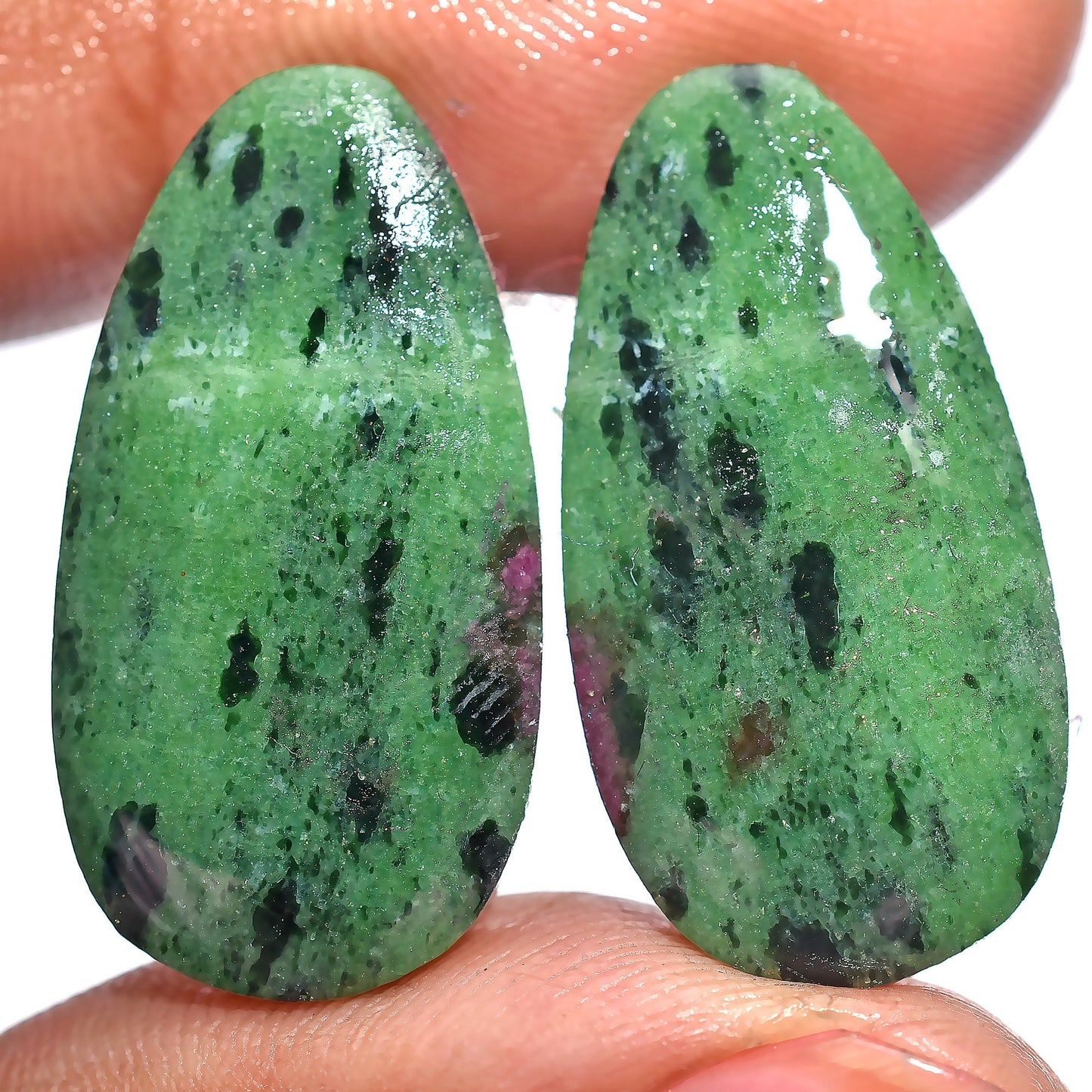 100% Natural Ruby Zoisite Loose Gemstone Earring Set - Fancy Cabochons