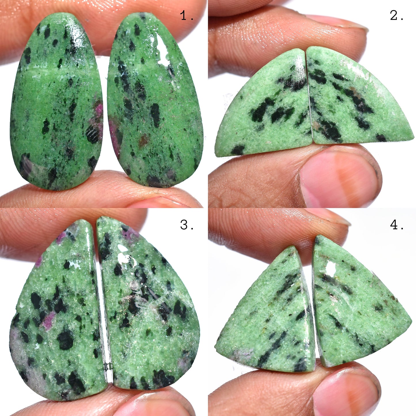 100% Natural Ruby Zoisite Loose Gemstone Earring Set - Fancy Cabochons