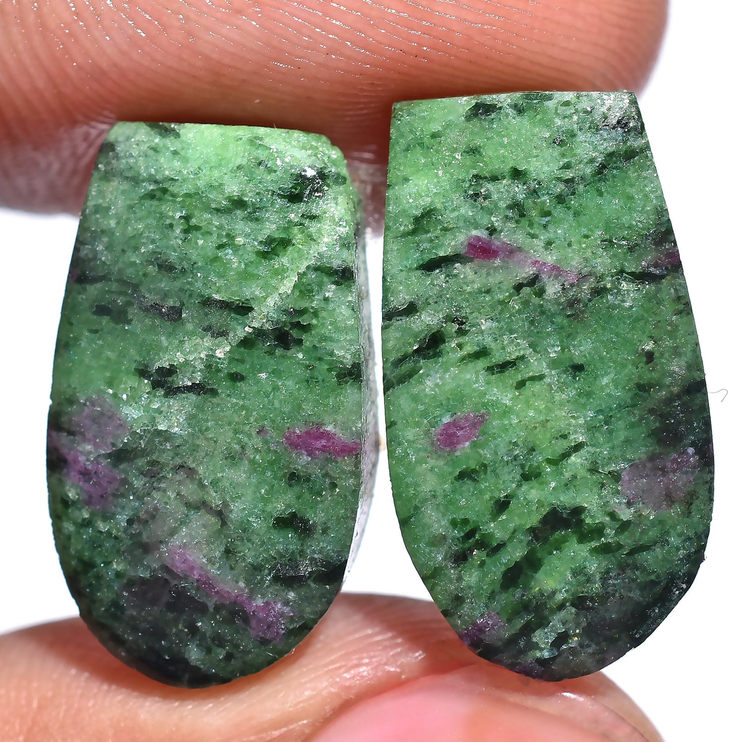 Matched Pair Green Ruby Zoisite Gemstone - Fancy Shape Cabochons for DIY Jewelry, Wholesale"