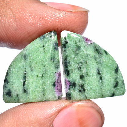 Green Ruby Zoisite Pair Gemstone - Handmade Fancy Shape Cabochons for Earrings