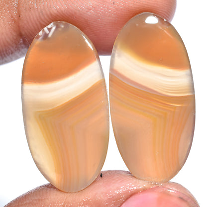 Attractive Orange Agate Gemstone Pair - Oval Matched Loose Stones for Earrings