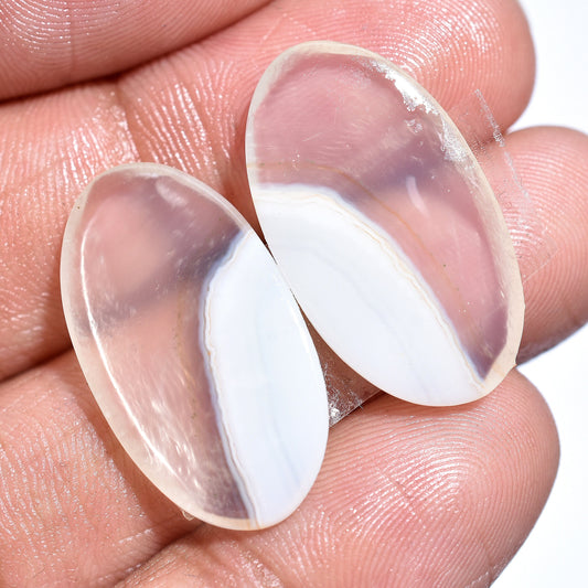 White Banded Agate Pair Gemstone - Oval Agate Earrings Pair