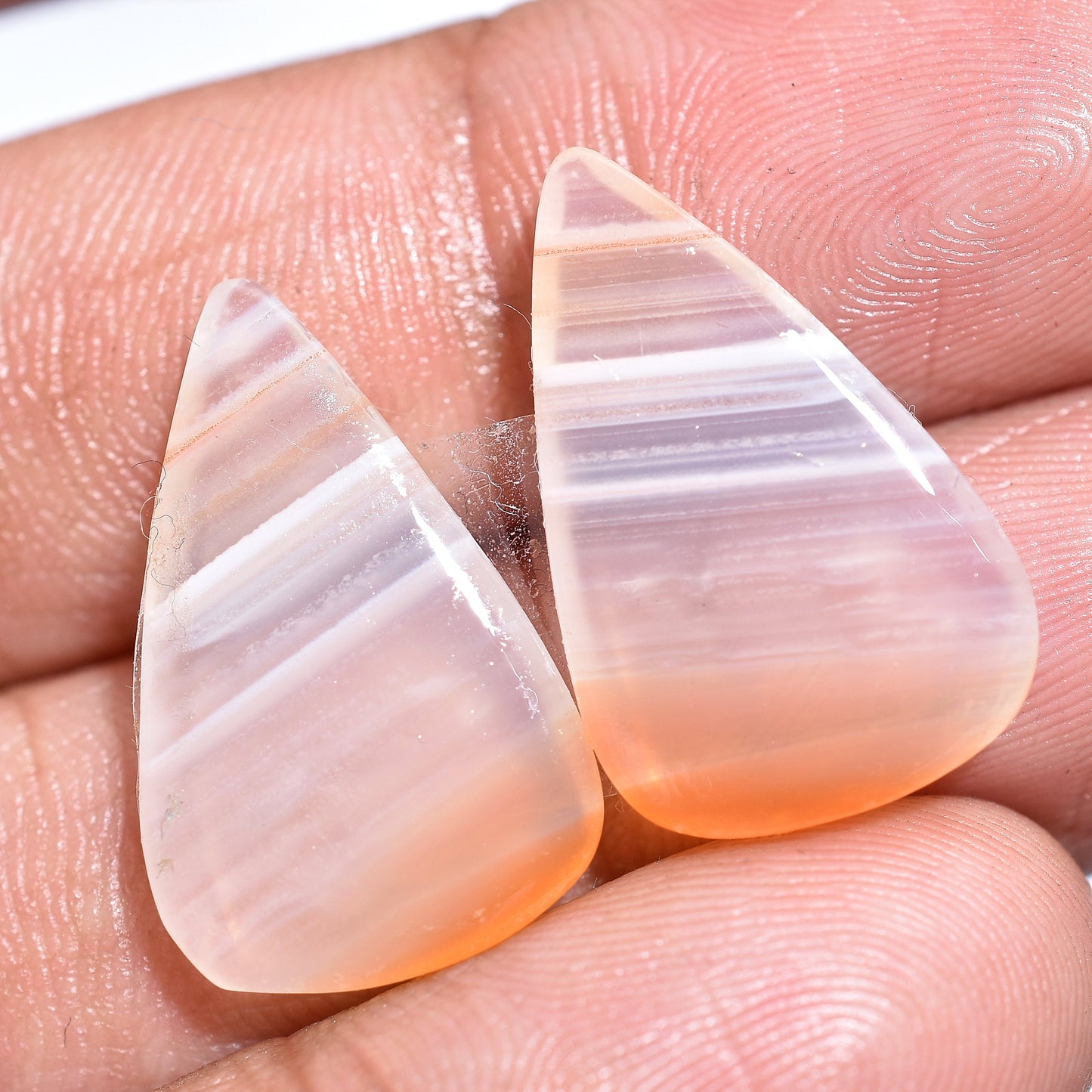 White & Orange Banded Agate Pair Gemstone - Pear Shape Earrings Pair |