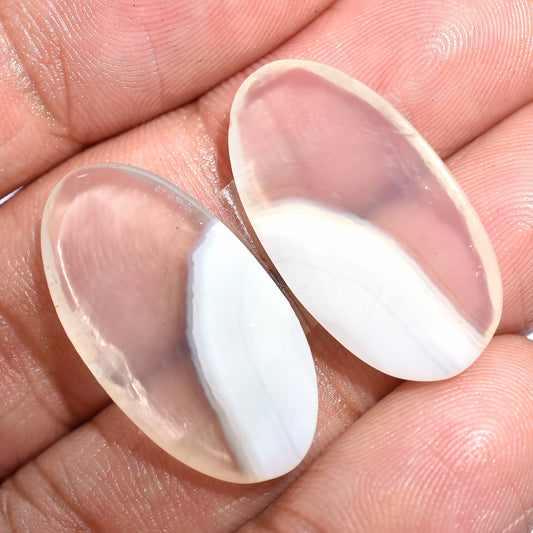 White Banded Agate Earrings Pair - Oval Shape, Matched Agate Stones Earrings