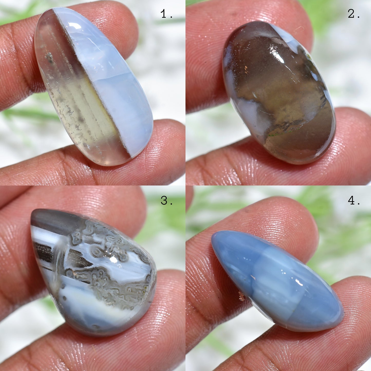 Blue Opal Smooth Cabochons - Semi Precious Mix Shape Opal Cabs for Rings & Pendant Making