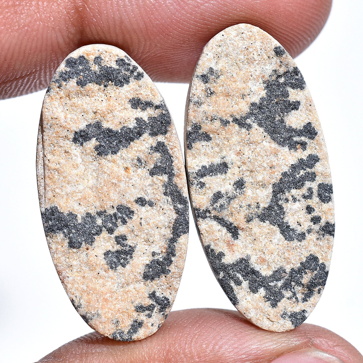 Awesome Psilomelane Dendrite Cabochon Pair - Handmade Oval Matching Pair for Earrings