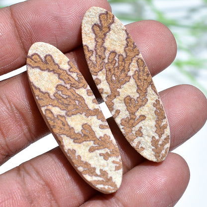 High-Quality Psilomelane Dendrite Cabochon Pair, Handmade Oval Shape for Jewelry Making