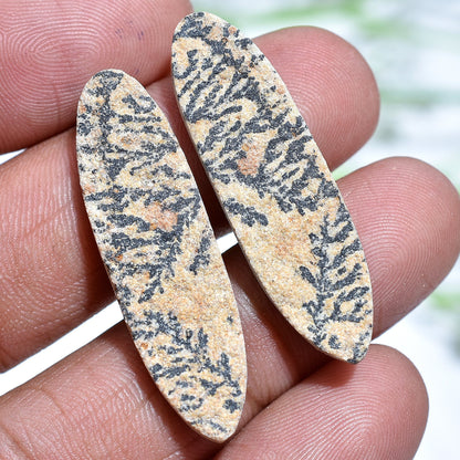 High-Quality Psilomelane Dendrite Cabochon Pair, Handmade Oval Shape for Jewelry Making