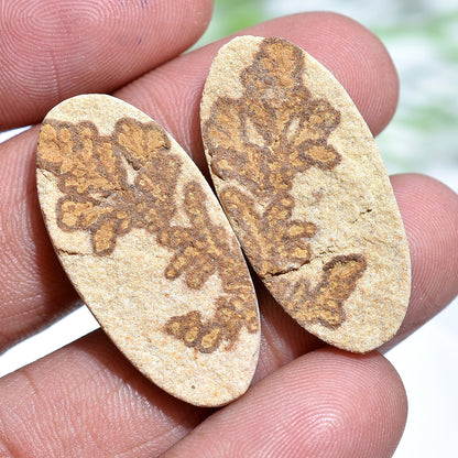 High-Quality Psilomelane Dendrite Cabochon Pair, Handmade Oval Shape for Jewelry Making