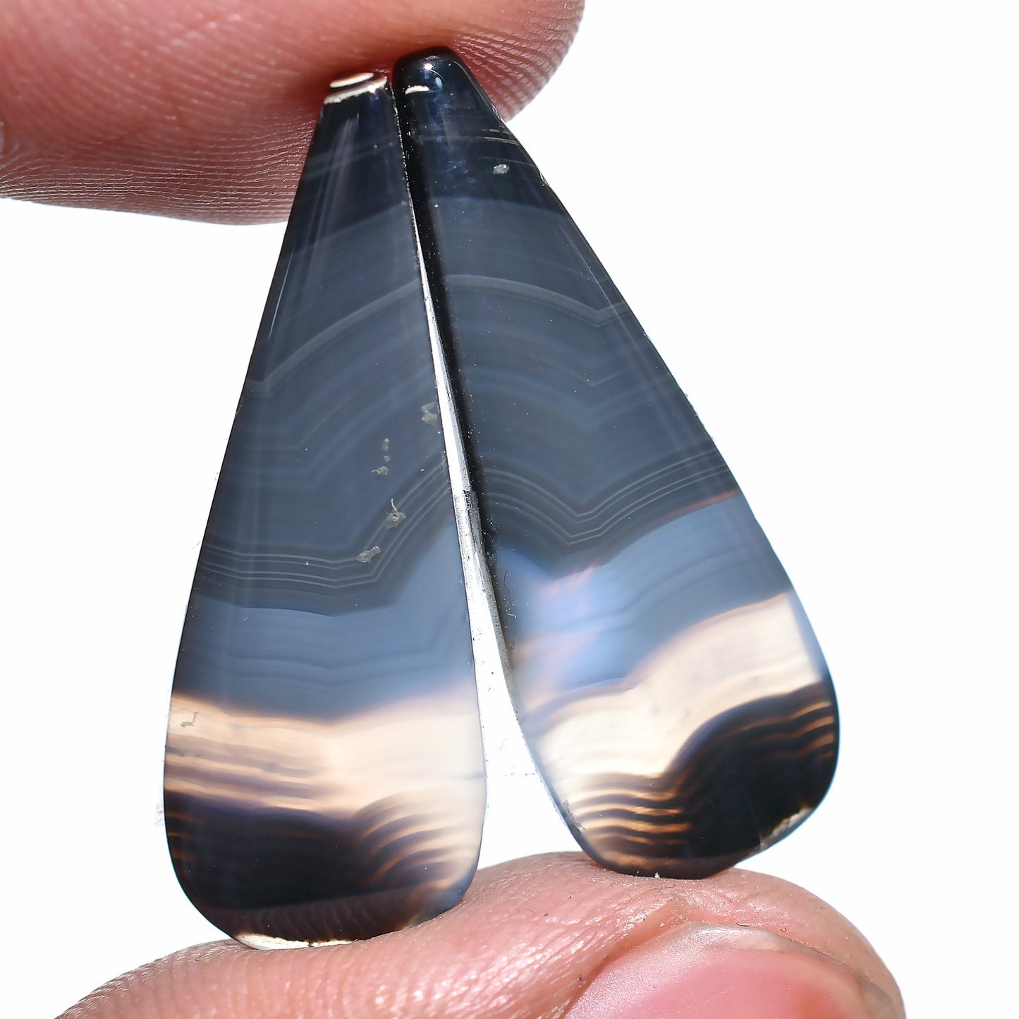 Black Banded Agate Pair Cabochon – Hand Polished Matching Stones