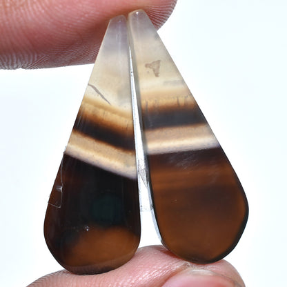 Unique Brown Banded Agate Pair Cabochon - Pear Shape Hand-Polished Agate Matching Pair for Jewelry Making