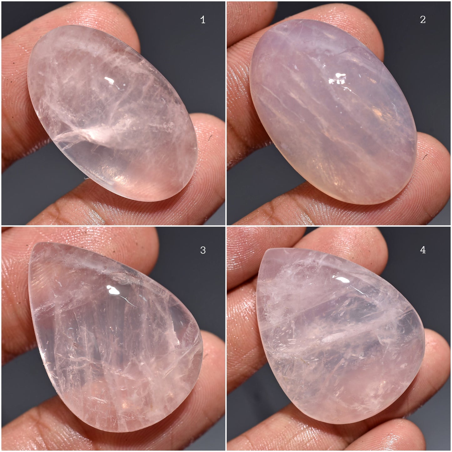 Attractive Natural Pink Rose Quartz Gemstones - Assorted Pear & Oval Quartz Cabochons