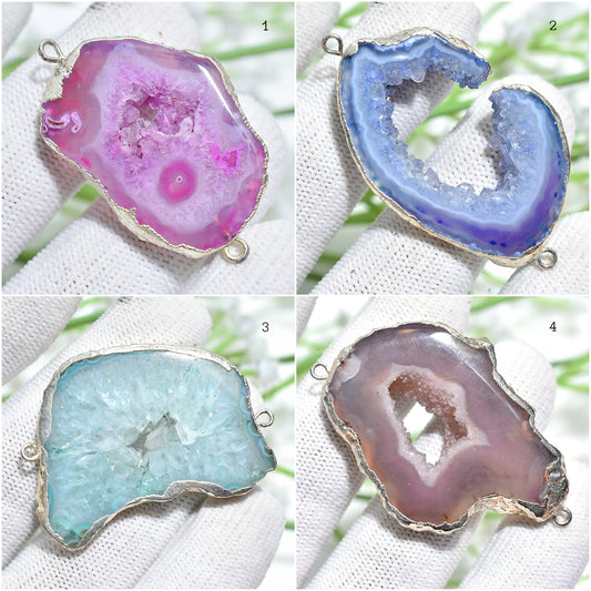 Assorted Druzy Agate Connectors - Electroplated Window Druzy in Silver, Colorful DIY Pendant