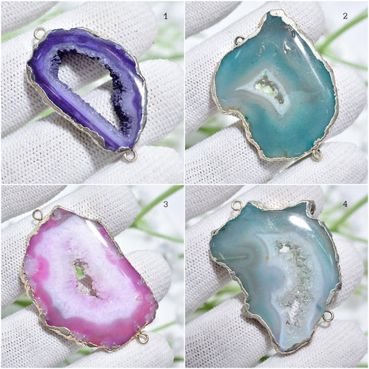 Sparkling Druzy Agate Connectors – Fancy Silver Electroplated Double Bail Connectors, Perfect Jewelry Gift for Her