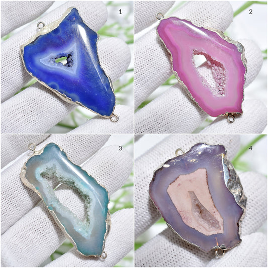 Window Druzy Connectors – Natural Silver Electroplated Double Bail Connectors for DIY Jewelry