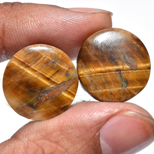 Exquisite Tiger Eye Cabochon Pair - Shimmering Golden & Green Matched Oval Stones