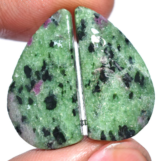 100% Natural Ruby Zoisite Loose Gemstone Earring Set - Fancy Cabochons