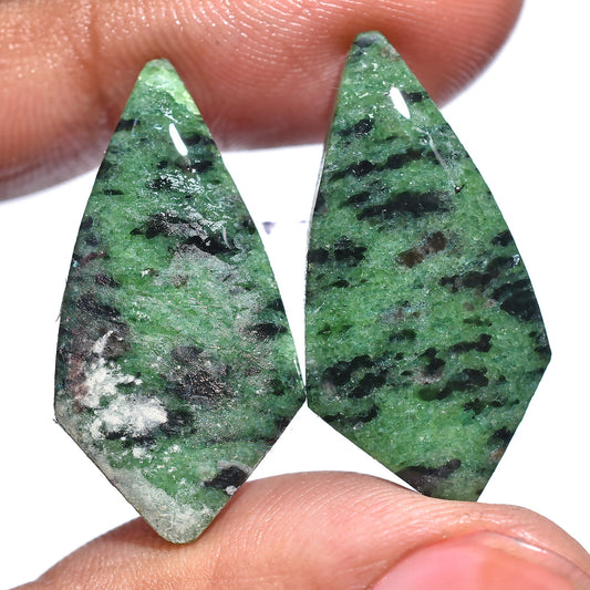 Green Ruby Zoisite Loose Gemstone Set,  100% Natural Fancy Shape Cabochons for DIY Jewelry Making, Smooth Cabochons Earring