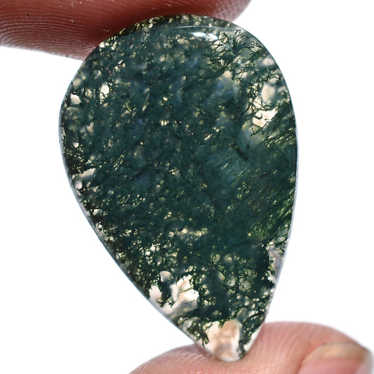 Dark Green Moss Agate Cabochon - Pear Shaped Flat Back Gemstones