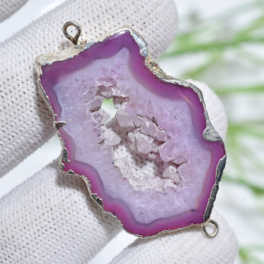 Pink Druzy Agate Slice Connectors – Sparkling Geode Charm Connectors for Necklaces & Bracelets