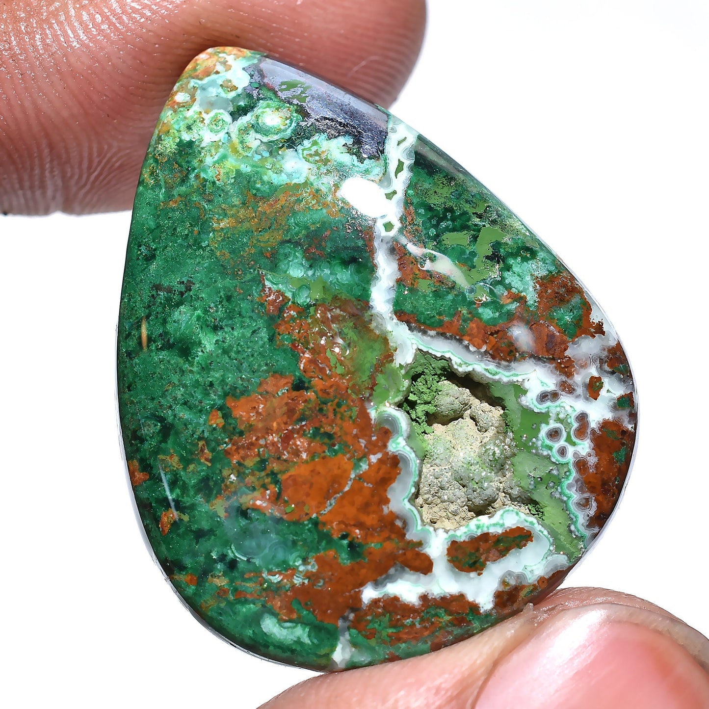 Designer Oval Chrysocolla Loose Stone – Smooth Pear Cabochon for Custom Pendants