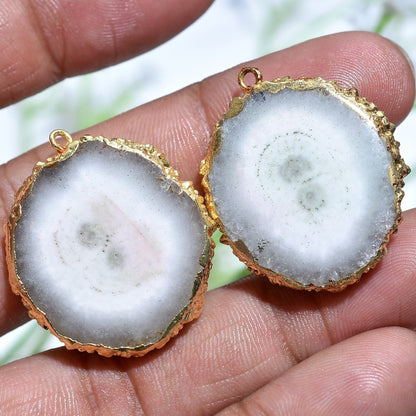 Solar Quartz Geode Earrings Pair | Gold Electroplated Druzy for DIY Jewelry