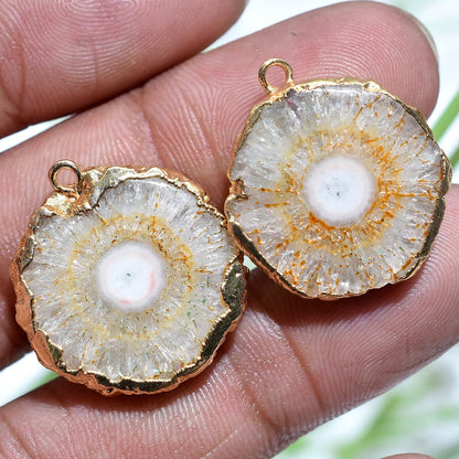 Solar Quartz Geode Earrings Pair | Gold Electroplated Druzy for DIY Jewelry