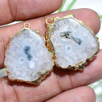 Fancy Solar Quartz Earring | Gold Electroplated Geode Druzy with Single Bail