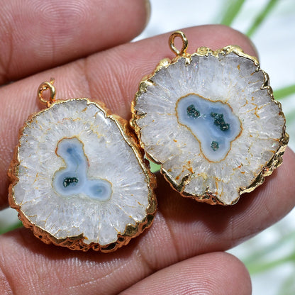 Fancy Solar Quartz Earring | Gold Electroplated Geode Druzy with Single Bail