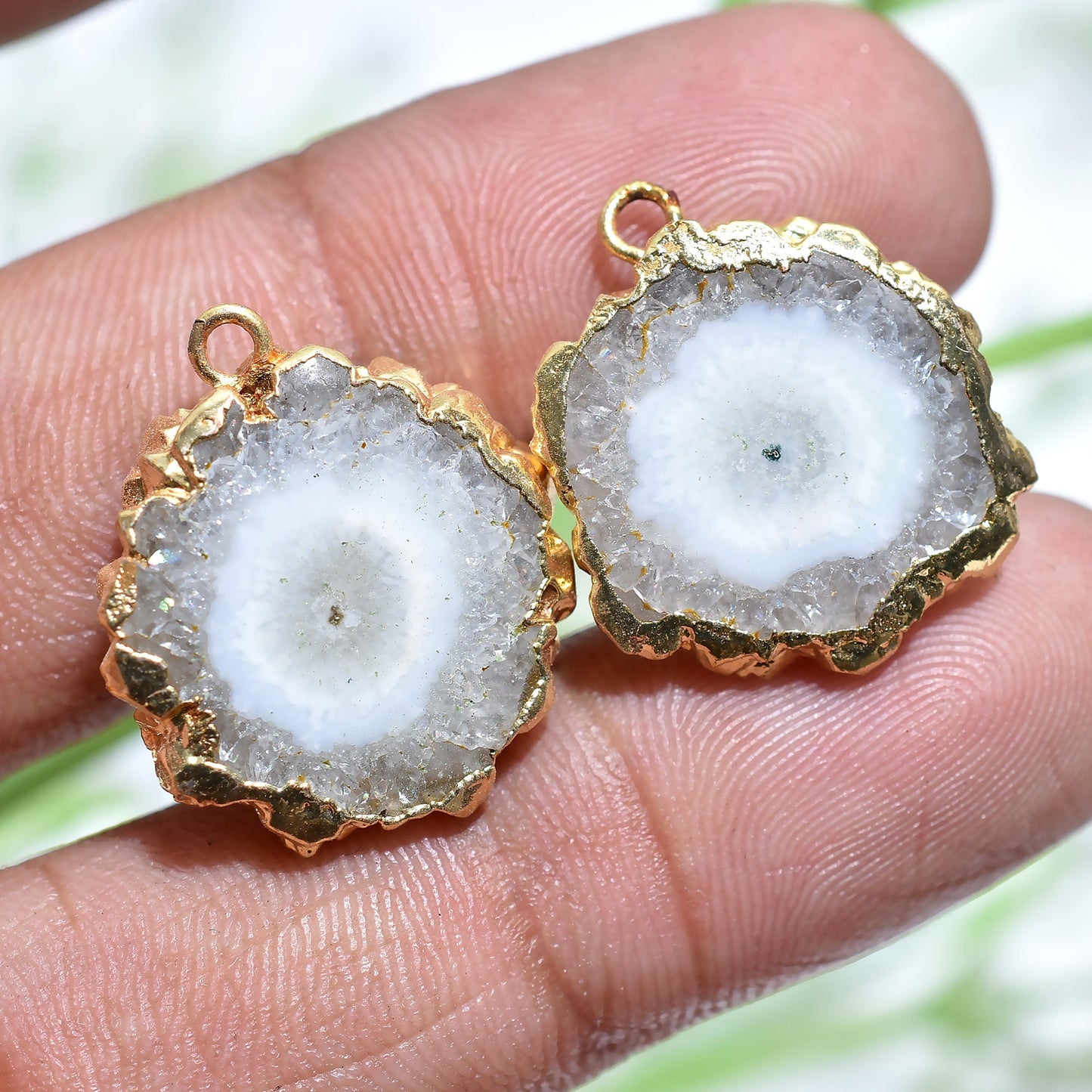 Natural Agate Geode Earrings - Chic Solar Quartz Druzy Connectors for DIY