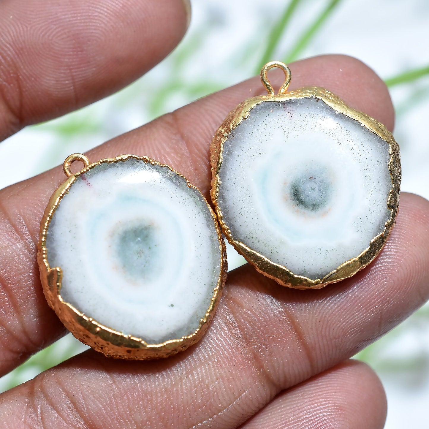 Elegant Geode Druzy Earring Pair - Agate Geode & Solar Quartz Gold Plated Pairs for DIY Jewelry