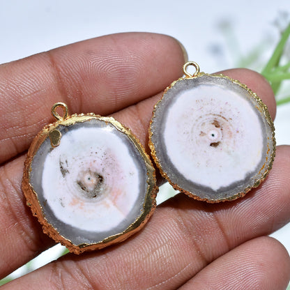 Elegant Geode Druzy Earring Pair - Agate Geode & Solar Quartz Gold Plated Pairs for DIY Jewelry