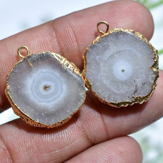 DIY Geode Earrings - Electroplated Gold-Plated Druzy Connector Pair