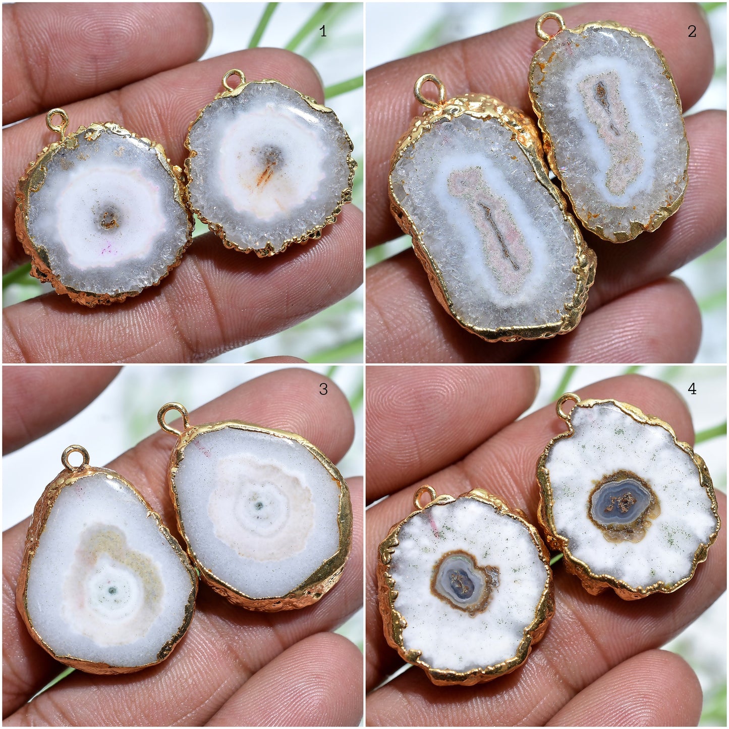 Solar Quartz Gold Electroplated Stalactite Slice | Druzy Earring Pair for DIY Jewelry