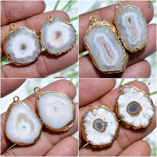 Solar Quartz Gold Electroplated Stalactite Slice | Druzy Earring Pair for DIY Jewelry