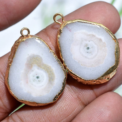 Solar Quartz Gold Electroplated Stalactite Slice | Druzy Earring Pair for DIY Jewelry