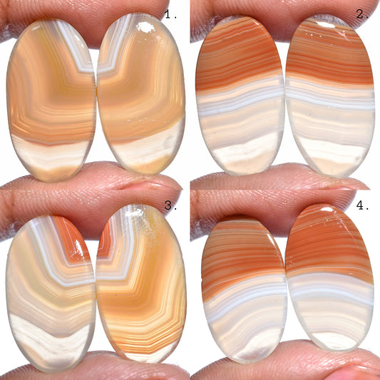 Orange Banded Agate Pair - Oval Cabochon Smooth Stones for Earrings